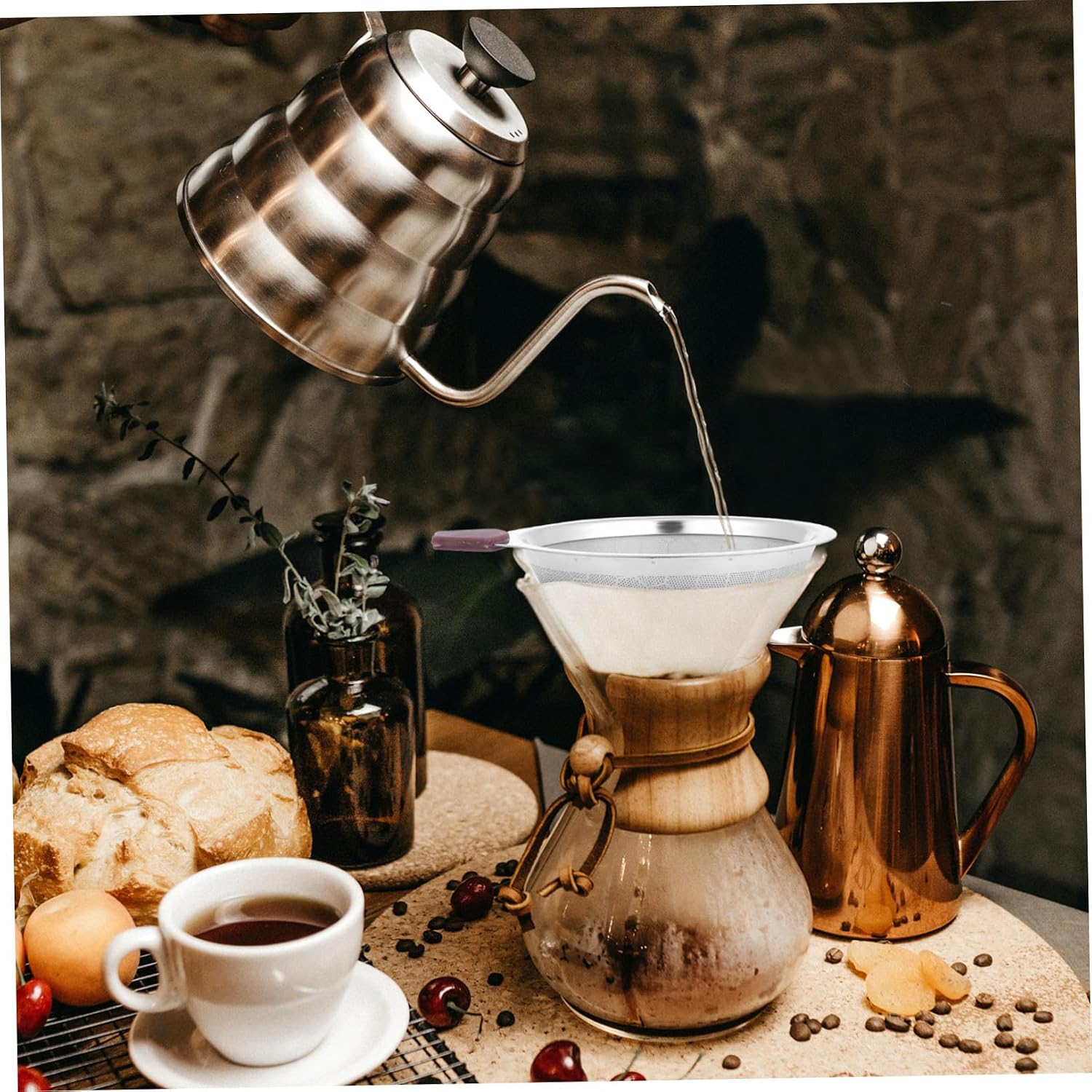 Reusable Cup Stainless Steel Coffee Tea Filter Portable Home Coffee Dripper with Fine Mesh Sieve for Smooth Flavorful Stainless Steel Filter for Single Serve Brewing