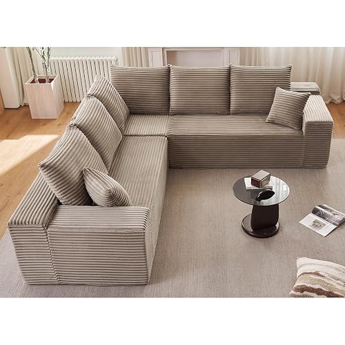 Sectional Cloud Couch for Living Room, Modern Modular Floor Deep-Seat Sofa, Upholstered L Shaped Sofas, Big Comfy Corduroy Couches Set for Living Room Bedroom, No Assembly Required, Camel