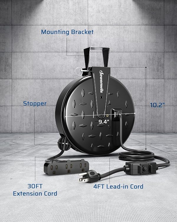 DEWENWILS Retractable Extension Cord Reel, 30FT 16/3 Gauge SJTW Power Cord by Dewenwils - Image 2