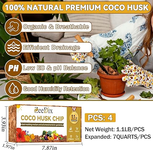 Miniatura 10 de ZeeDix 2 chips de coco de coco, 2.2 libras, medio de cultivo de ladrillos de coco para plantas, baja EC, pH equilibrado, sustrato de cáscara de