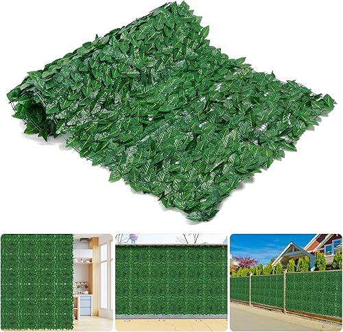 GOTGELIF Valla decorativa artificial, valla de privacidad de hoja perenne para jardín, valla de plástico de PVC verde oscuro fácil de instalar, 39.7