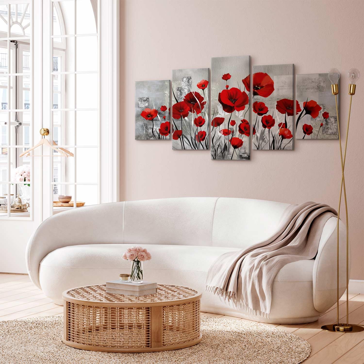 Quadro Moderno Novart Prato Fiorito Papaveri – Tessuto Non Tessuto Premium, Stampa Colorata, 110g/m², Made In Germany - 3