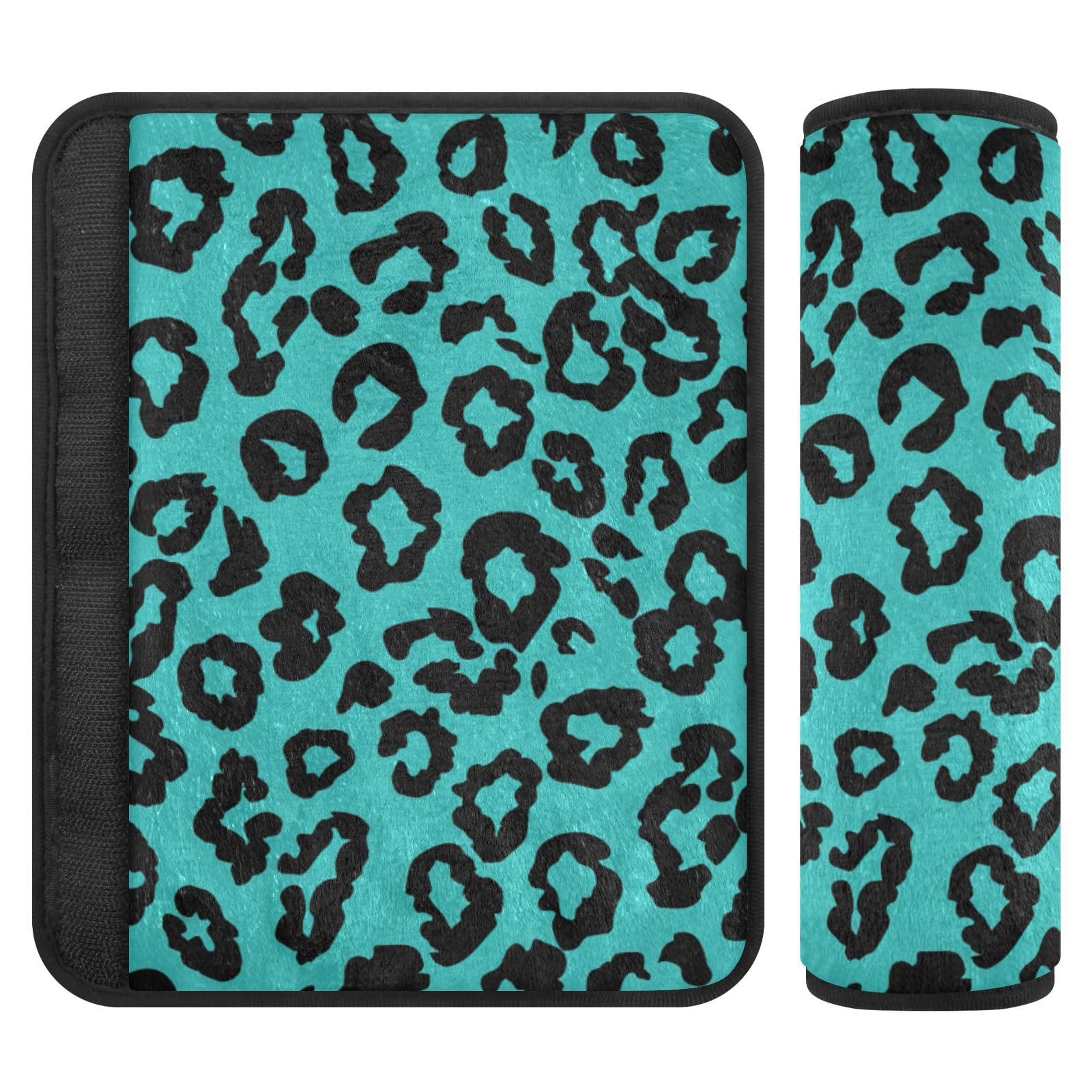EtherSpher Leopard Teal Black Belt Strap Covers, Protects Your Neck and Shoulders, car seat Cover for Most Cars Van Sedan forro para cinturon de segurida 2 pcs