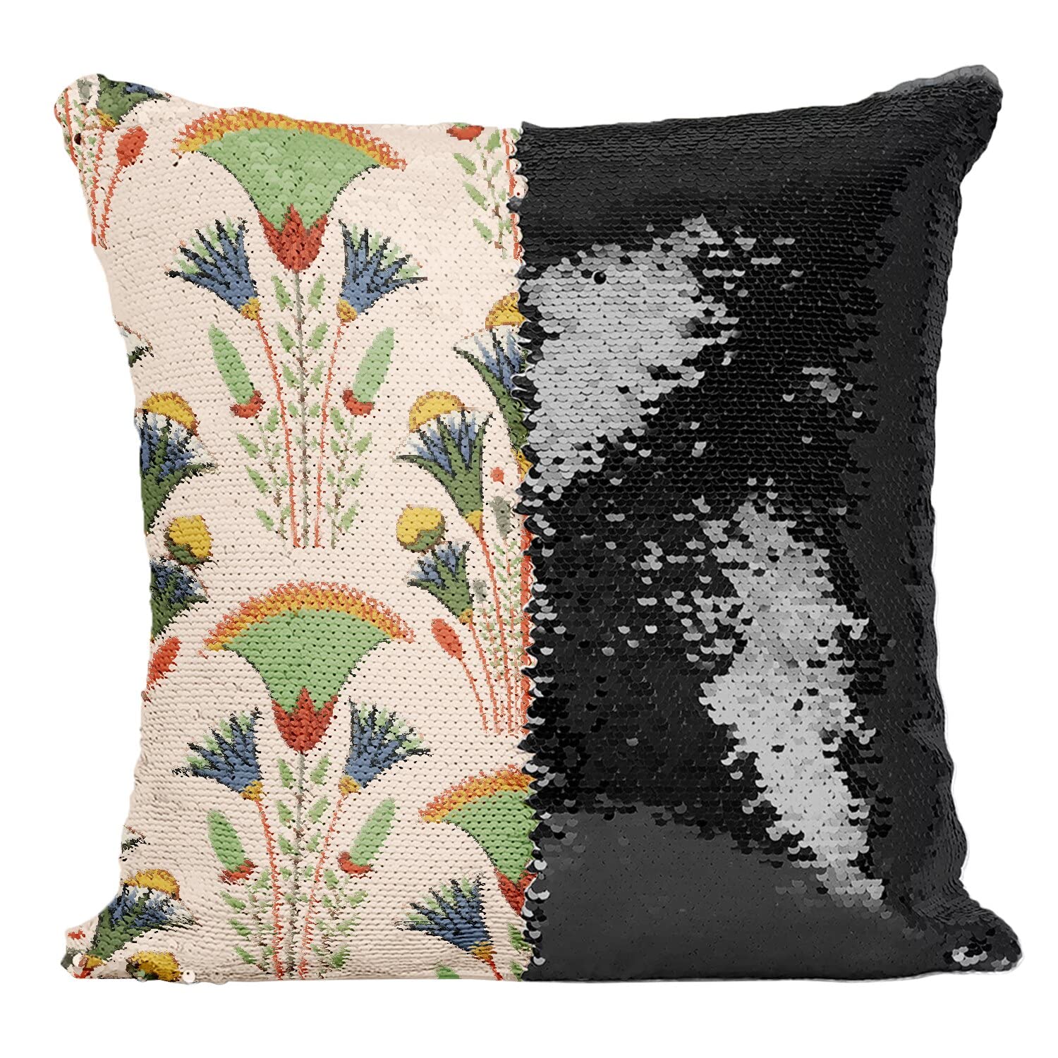 Fleurs Style Égyptien Coussin Housse Sequin Motif Ancien