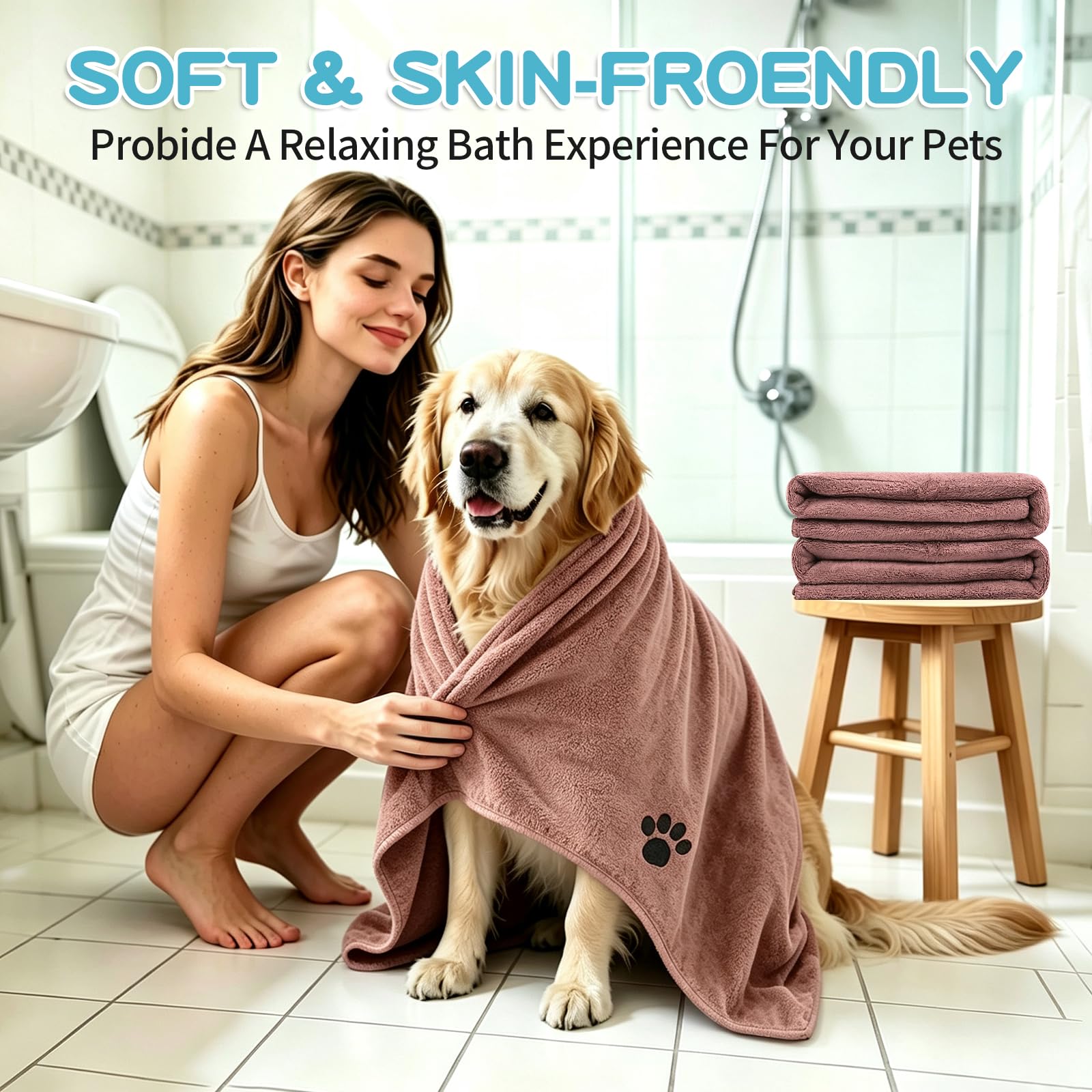 Microfiber Dog Towels 6 Pack, Perfect Shower & Bath Supplies for Dogs view 5