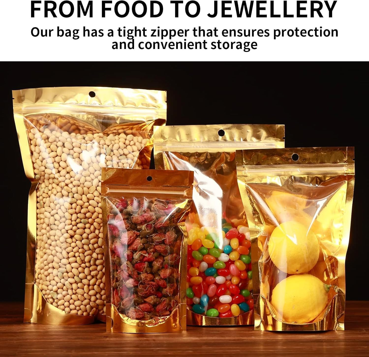 300 Pcs Mylar Bags for Food Storage, 6x9 Mylar Bag with Window Stand Up, Small Holographic Resealable Bags Smell Proof Bag Food Packaging for Small Business Freeze Dried Candy Jewelry Foil Packaging