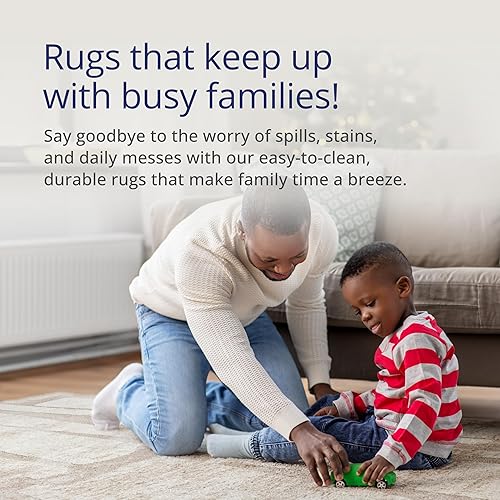 Miniatura 5 de Abani Alfombra color crema para sala de estar, dormitorio, patrón de bloques, 8 x 10 pies, duradera y fácil de limpiar