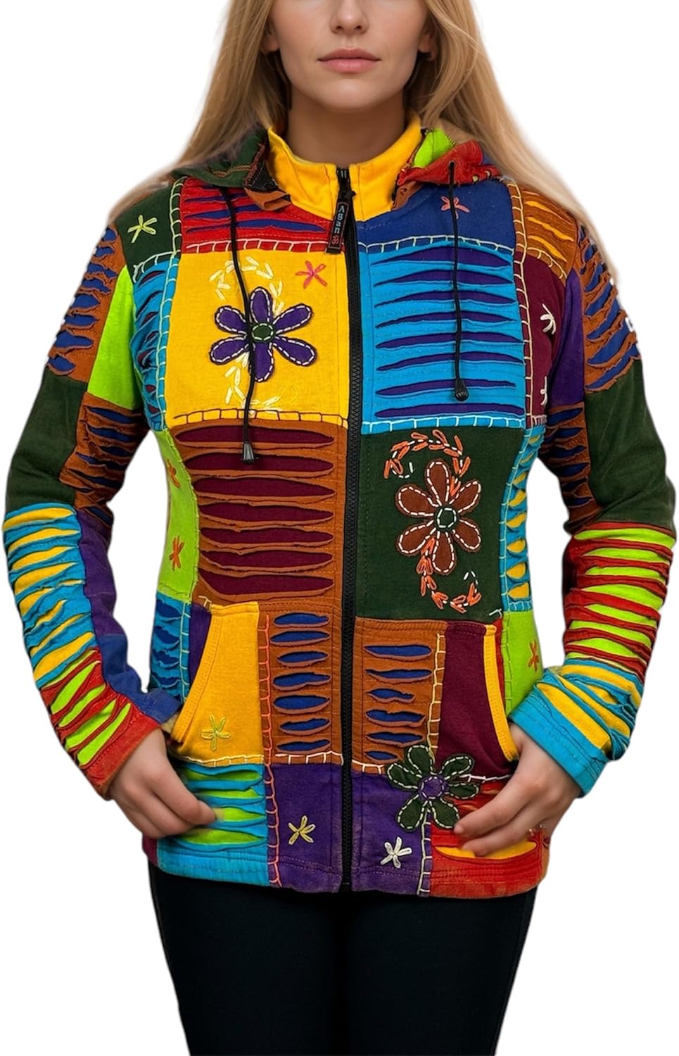 Agan Traders 2026 Trendy Hoodies for Women - Patched Tie-Dye Womens Jackets - Embroidered Zip Up Hoodies for Casuals & Events