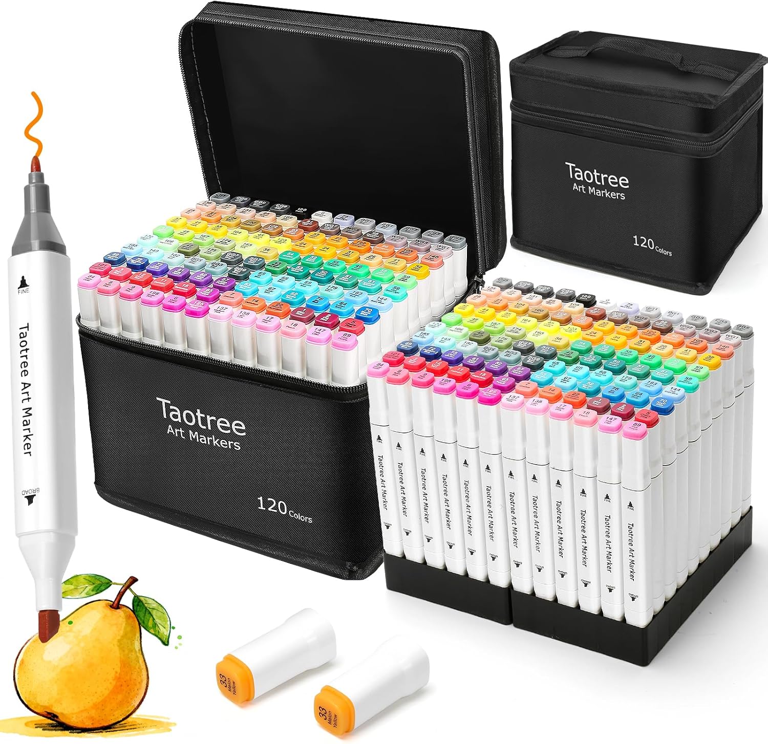 Taotree Alcohol Markers Set 120 Colors with Case & Holders, Dual Tips Art Coloring Markers Pens, Chisel & Fine Sketch Pens Art Supplies for Artist Adult Coloring Books Drawing, Painting, Sketching