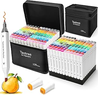 Taotree Alcohol Markers Set 120 Colors with Case & Holders, Dual Tips Ar...