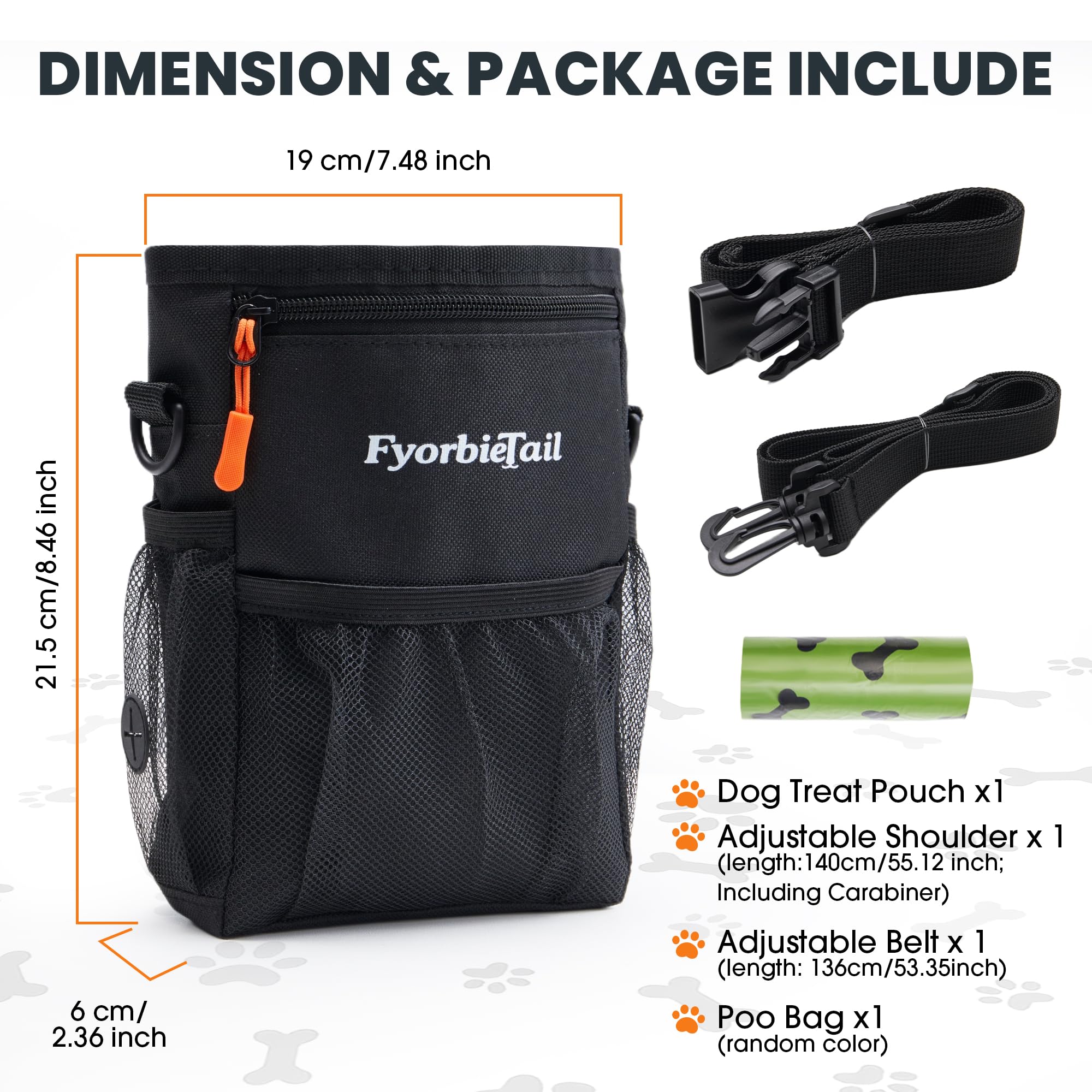 Dog Treat Pouch, 4 Cup Waterproof Dog Training Bag, Hands-Free 3 Ways to Wear, Magnetic Closure, Multi-Pocket, with 2 Rolls Poop Bags (Black) - image 3