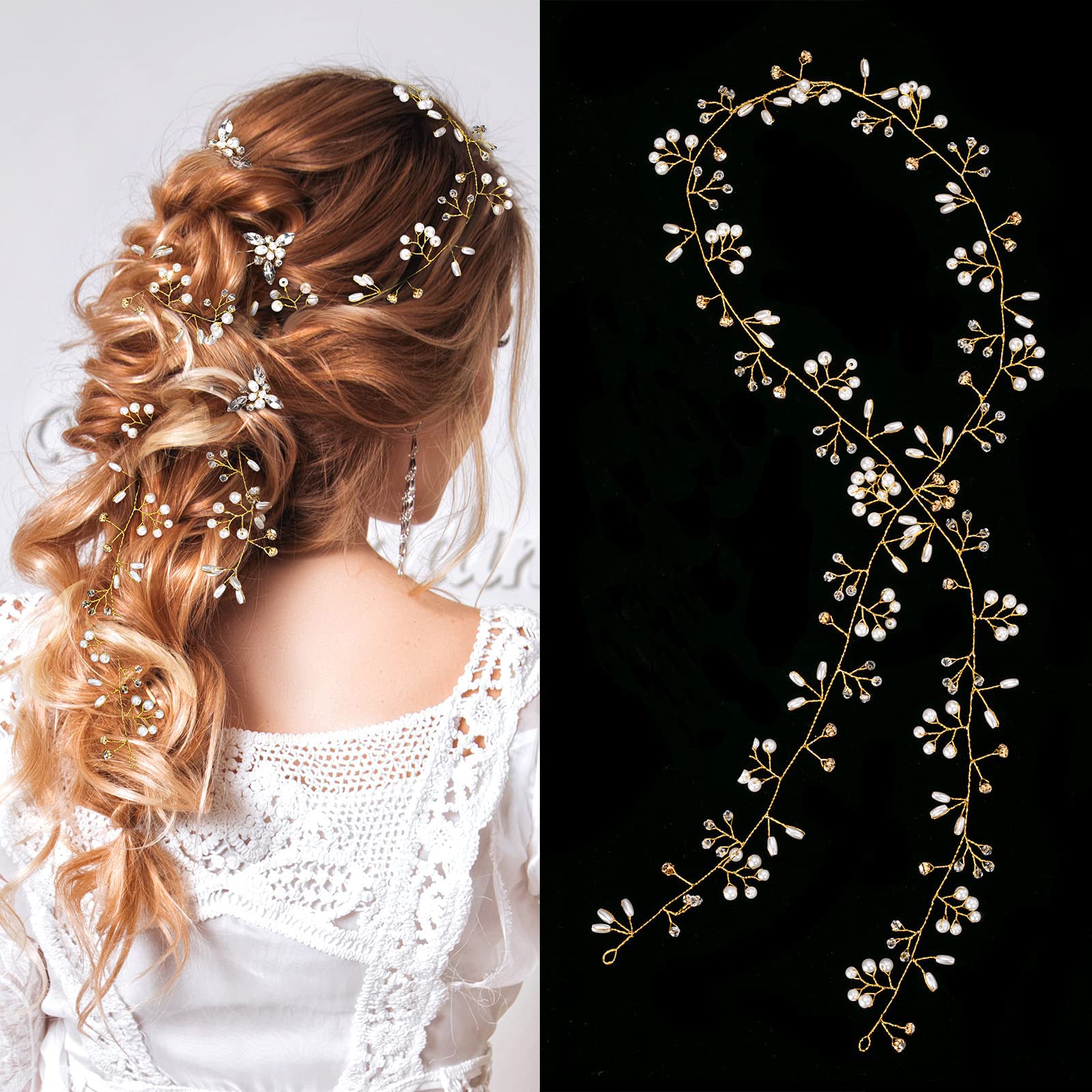 Beera Bride Wedding Crystal Hair Vine Hair Accessories, 100 Cm Pearl and Crystal Beads Bridal Hair Vine Headband Wedding Head Pieces for Women and Girls (100 Cm, Gold) (B0C9X9HFQK) Amazon Price History, Amazon Price Tracker