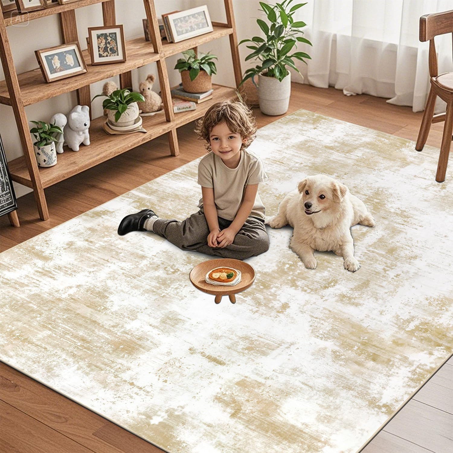 SHACOS Tappeto Salotto 200x280cm, Pelo Corto Astratto Tappeto Morbido Camera da Letto Antiscivolo e Lavabile Tappeti Moderni Soggiorno Tappeti di Zona per Salotto Cameretta Bambino, Beige