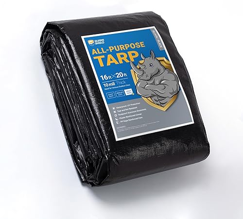 Miniatura 139 de GUARD SHIELD Lona resistente de 20 x 20 pies, cubierta de lona de polietileno negra y plateada impermeable, gruesa, multiusos, de 25/64 pulgadas
