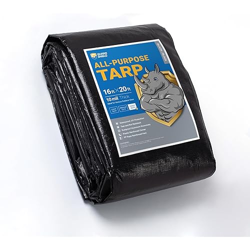 GUARD SHIELD Tarps Heavy Duty Waterproof 16x20 Feet Black Poly Tarp Cover Outdoor Thick UV Resistant Tarpaulin with Grommets 10mil