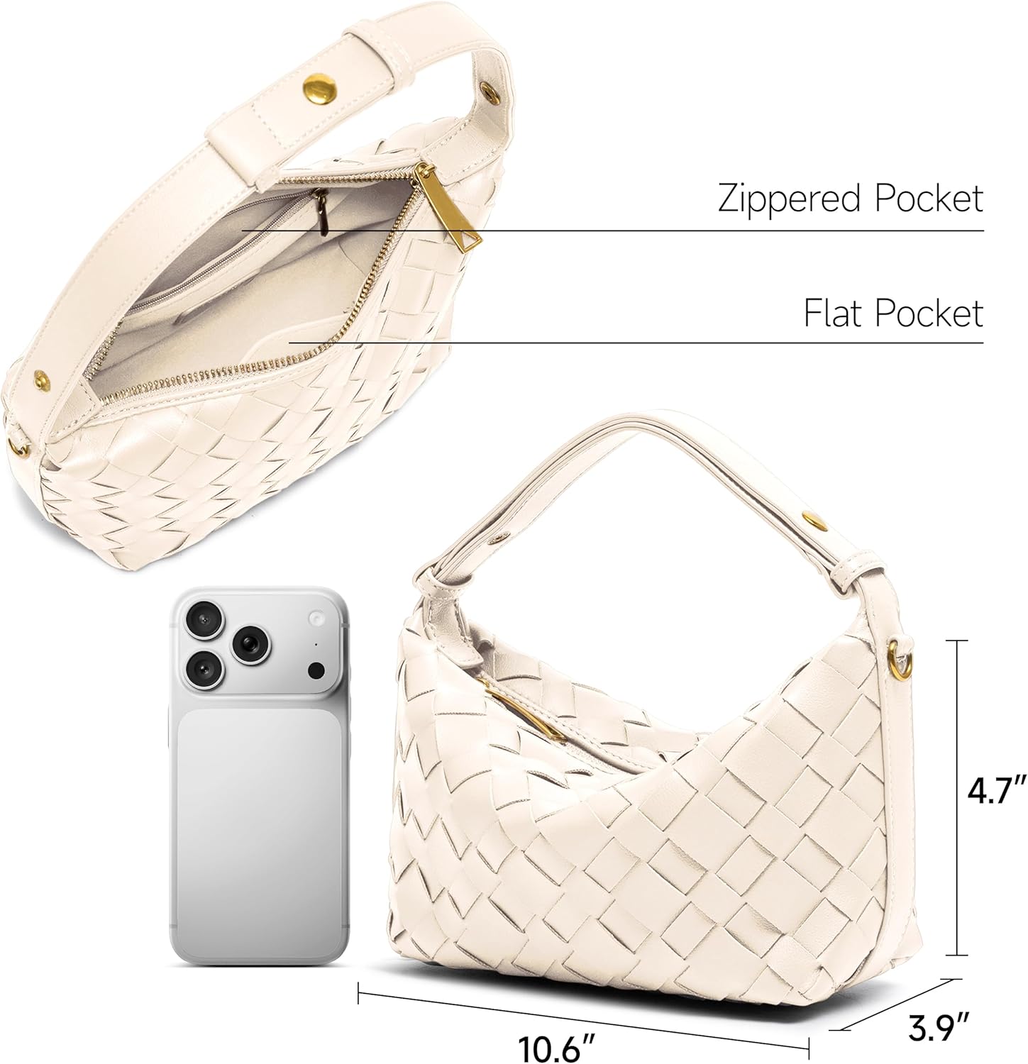 Joryin Woven Shoulder Bag for Women, Small Woven Purse Crossbody Bag Braided Handbag Top-Handle Vegan Leather Under Arm Bag