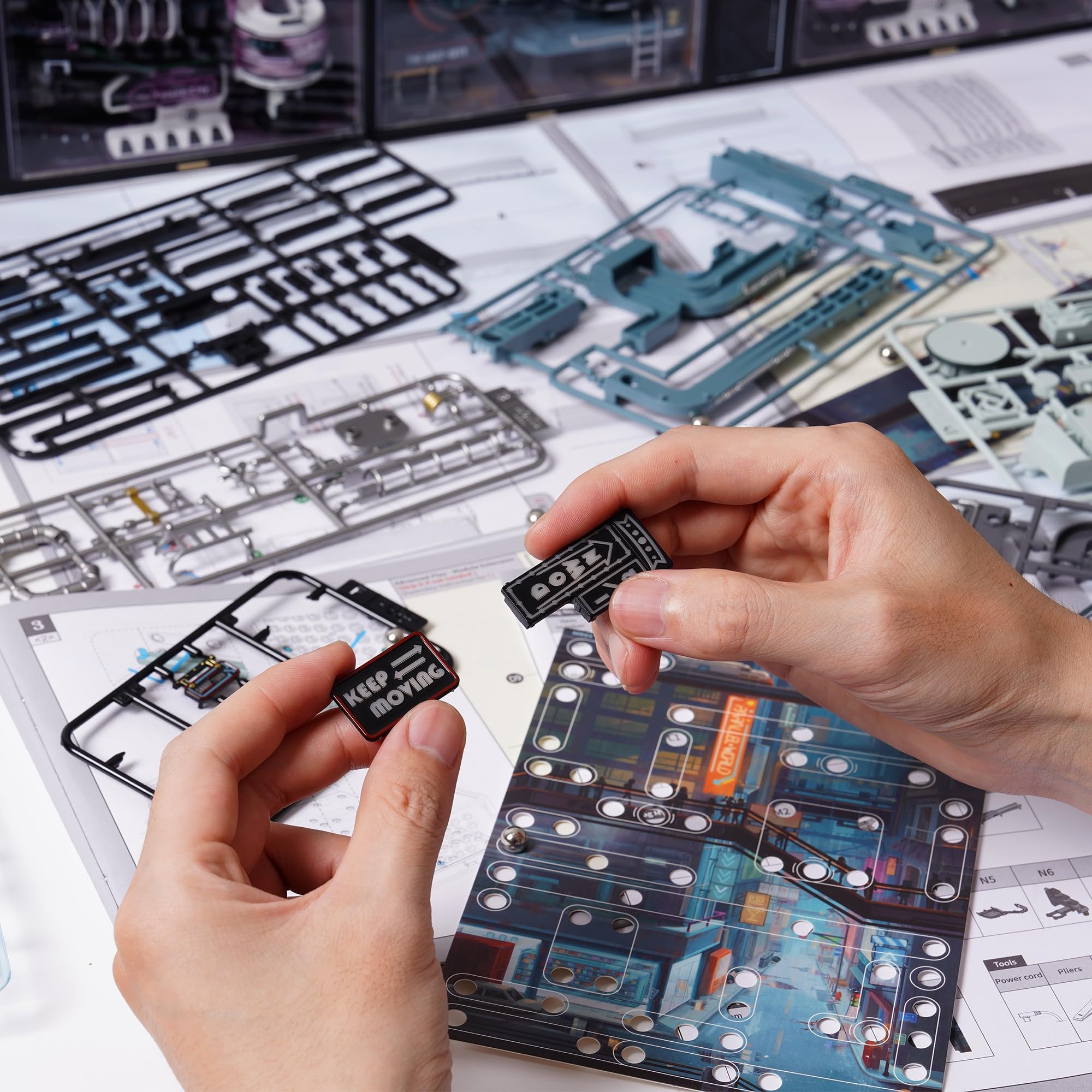 ROKR Kugelbahn Last City 3D Puzzle Erwachsene Modell Gaming Deko Setup Erweiterungsfähige Kits Cyberpunk Geschenkidee für Männer-Parallel World MR01S