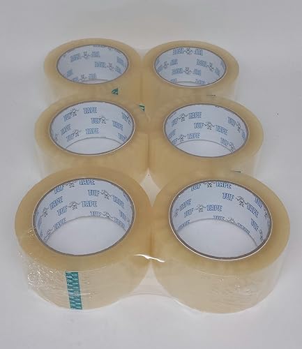 Cinta de embalaje transparente de larga duración, resistencia industrial, 1.89 pulgadas x 109.4 yardas por rollo, 6 rollos extra largos por tuf tape