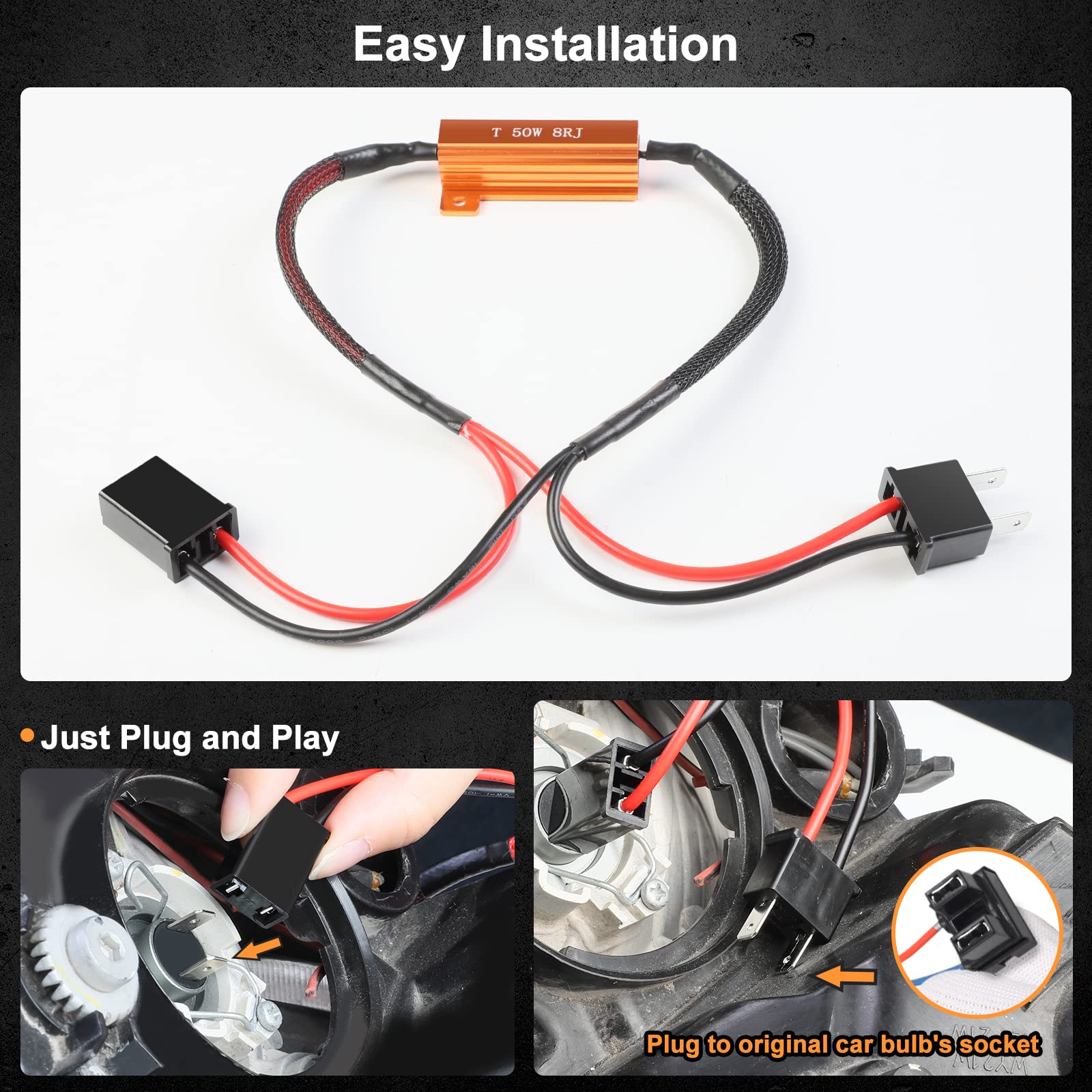 2-PCS H7 LED Bombillas Decodificador de Faros Anti-Error Canbus Resistor Adaptador, Anti-parpadeo Arreglar Error de Salpicadero H7 LED Kit de Conversión Resistencias de Carga, Anti-interferencia(H7)