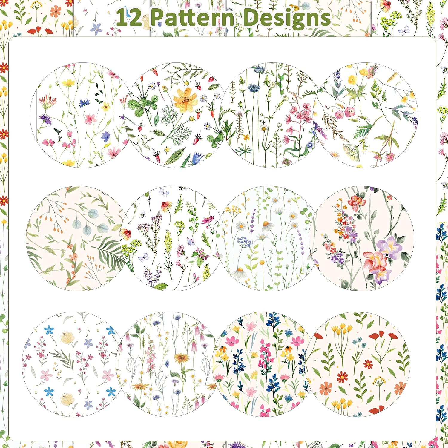 24 Sheets Wildflower Pattern Paper - 12" x 12" Spring Wildflower Scrapbook Paper Pad with Double-Sided Little Broken Flower & Butterfly Pattern for Scrapbooking, Card Making Kits, DIY Craft, Origami