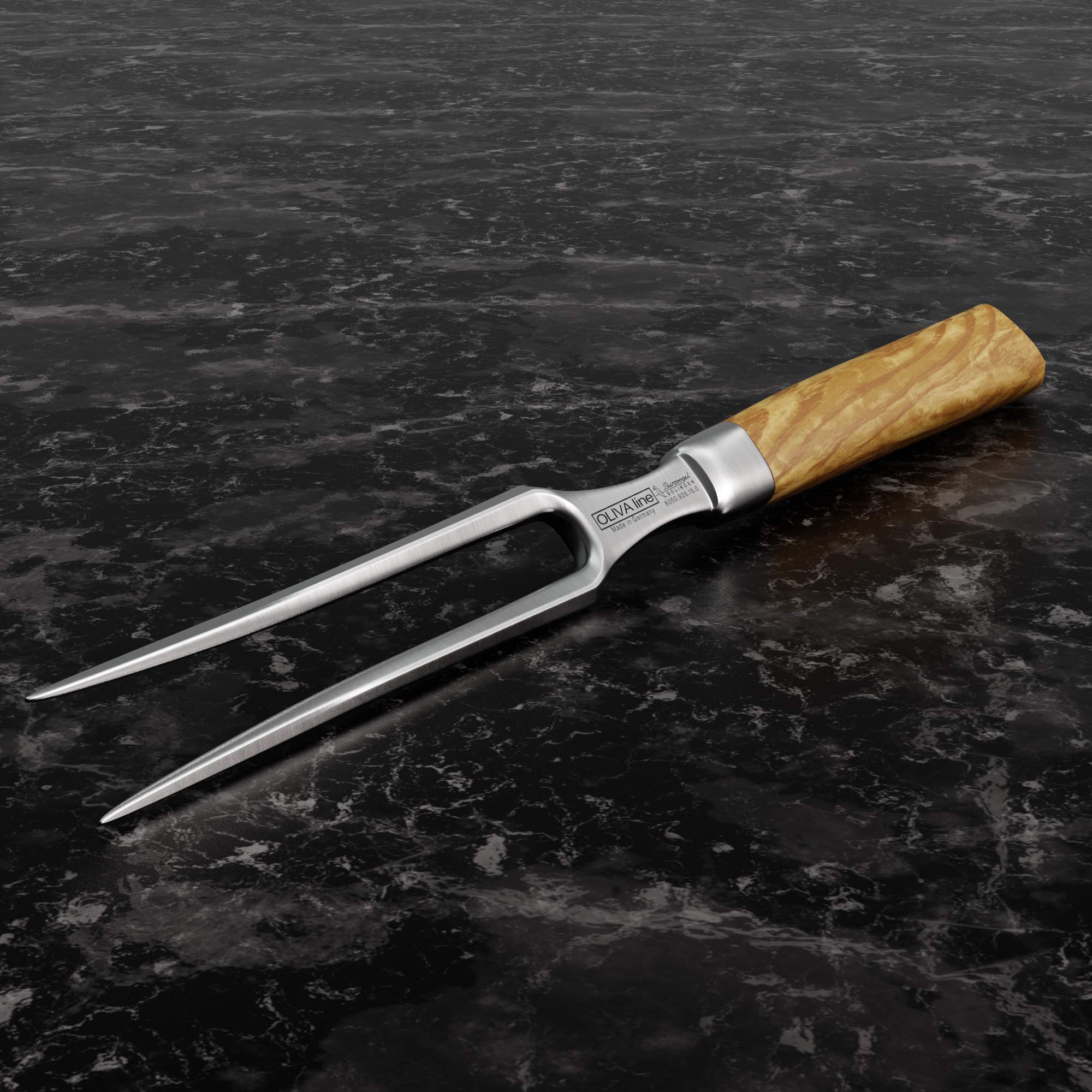 Burgvogel Solingen Fleischgabel 15 cm geschmiedet Olivenholz, Oliva Line, Grillgabel rostfrei, Wurstgabel, deutsche Tranchiergabel, Braun Beige, A 6“ = 15 cm, 8050.926.15.0