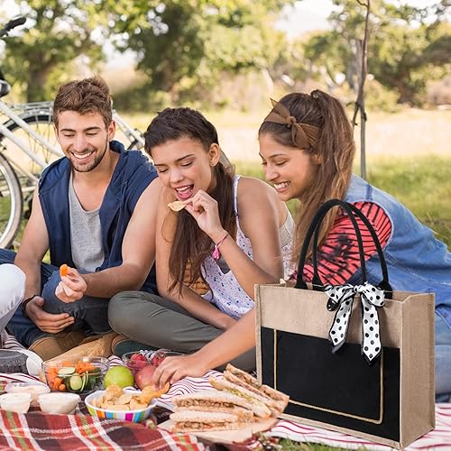 Miniatura 6 de 8 bolsas grandes de arpillera con asas de yute para dama de honor con cintas y bolsillo frontal 1654 x 126 x 551 pulgadas bolsas de compras en