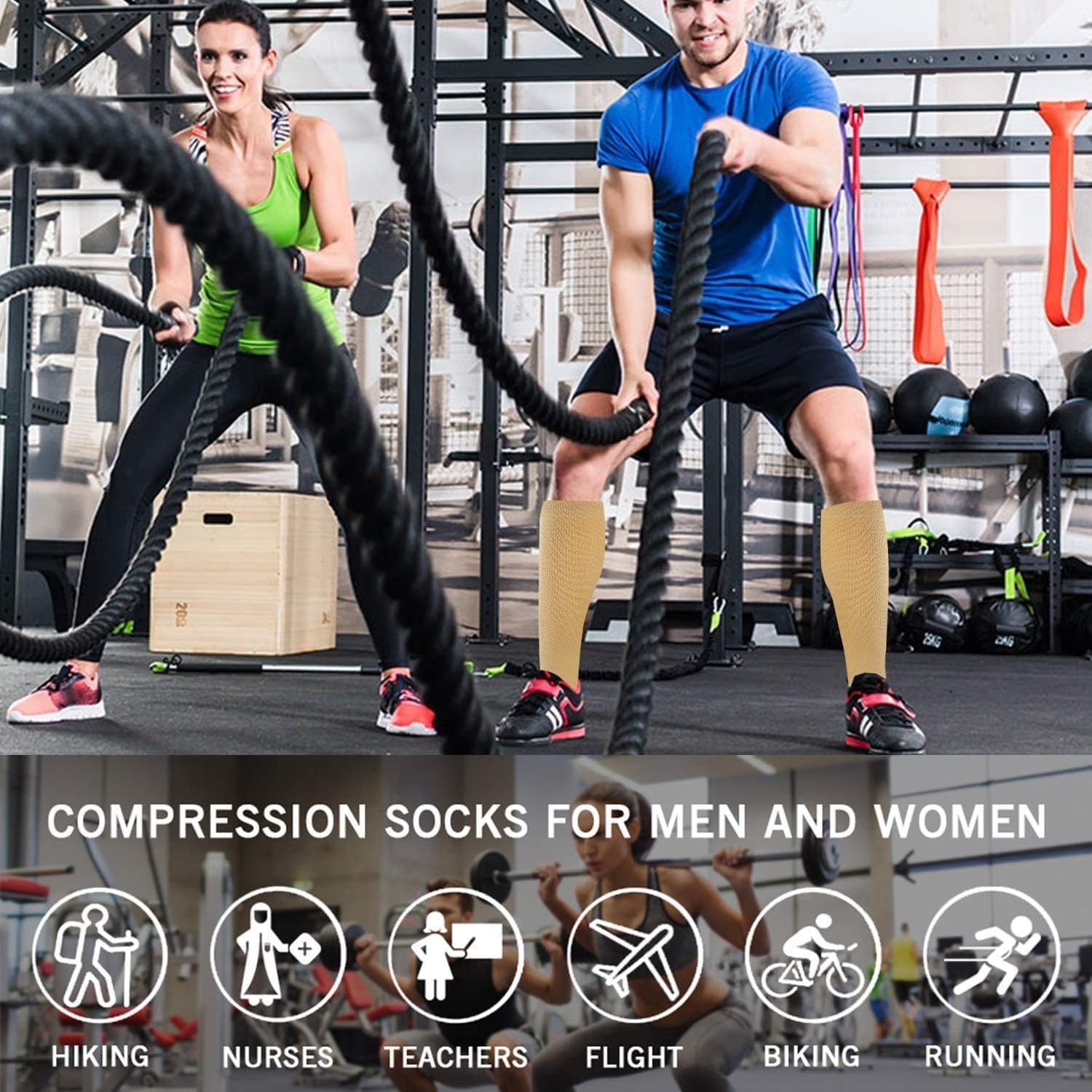 6 Pairs Unisex Compression Socks For Running, Yoga, Sports - Non-Slip Moisture-Wicking Calf Support Socks