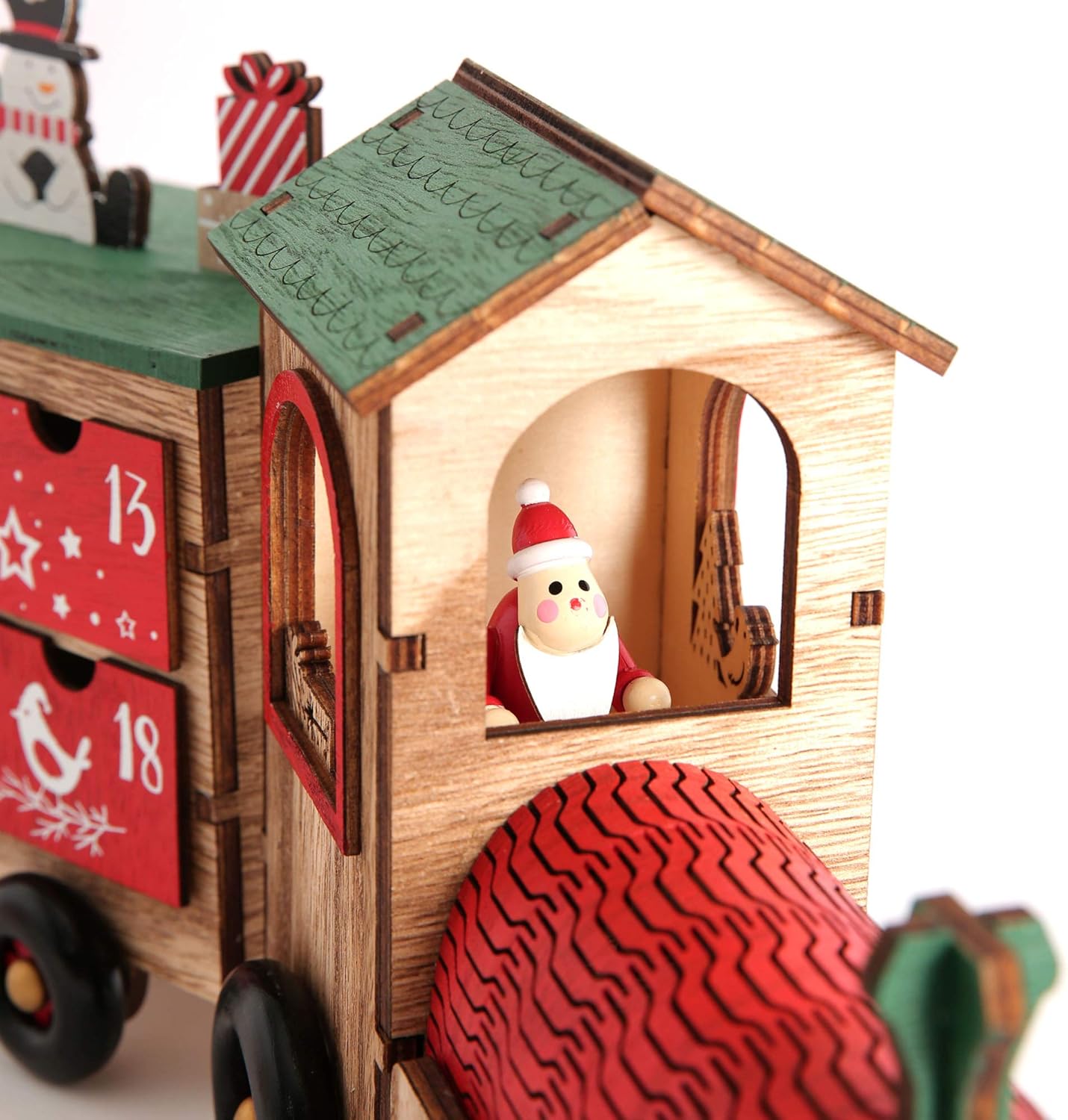 24 Inch Christmas Wooden Advent Calendar Train with 24 Drawers Christmas Countdown Tabletop Decoration PIONEER-EFFORT (Colorful)