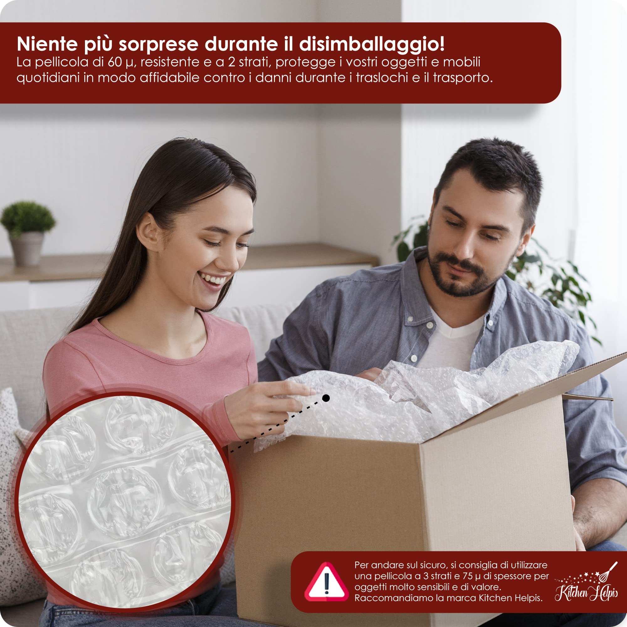 WEIDEBACH® 2 strati di pluriball, 10 m x 40 cm pluriball imballaggio per la massima protezione del trasporto, rotolo di pluriball resistente allo strappo, spesso 60 µ, imballaggio bolle