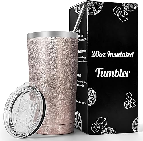 AGH Vaso de 20 onzas con tapa y pajilla, de acero inoxidable de 20 onzas, con aislamiento al vacío, para agua, café o purpurina, taza térmica de