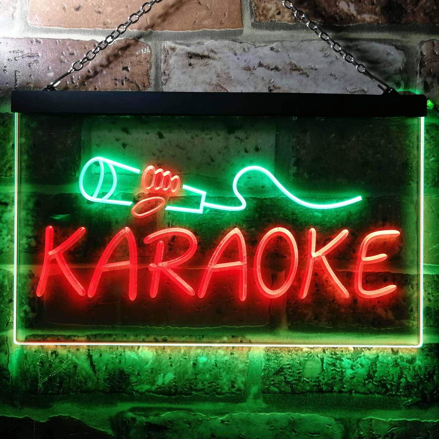ADVPRO Karaoke Microphone Illuminated Dual Color LED Neon Sign Green & Red 12" x 8.5" st6s32-i0444-gr