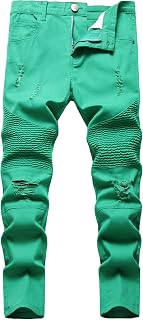 Boy's Ripped Distressed Moto Biker Skinny Fit Stretch Slim Denim Pants Jeans