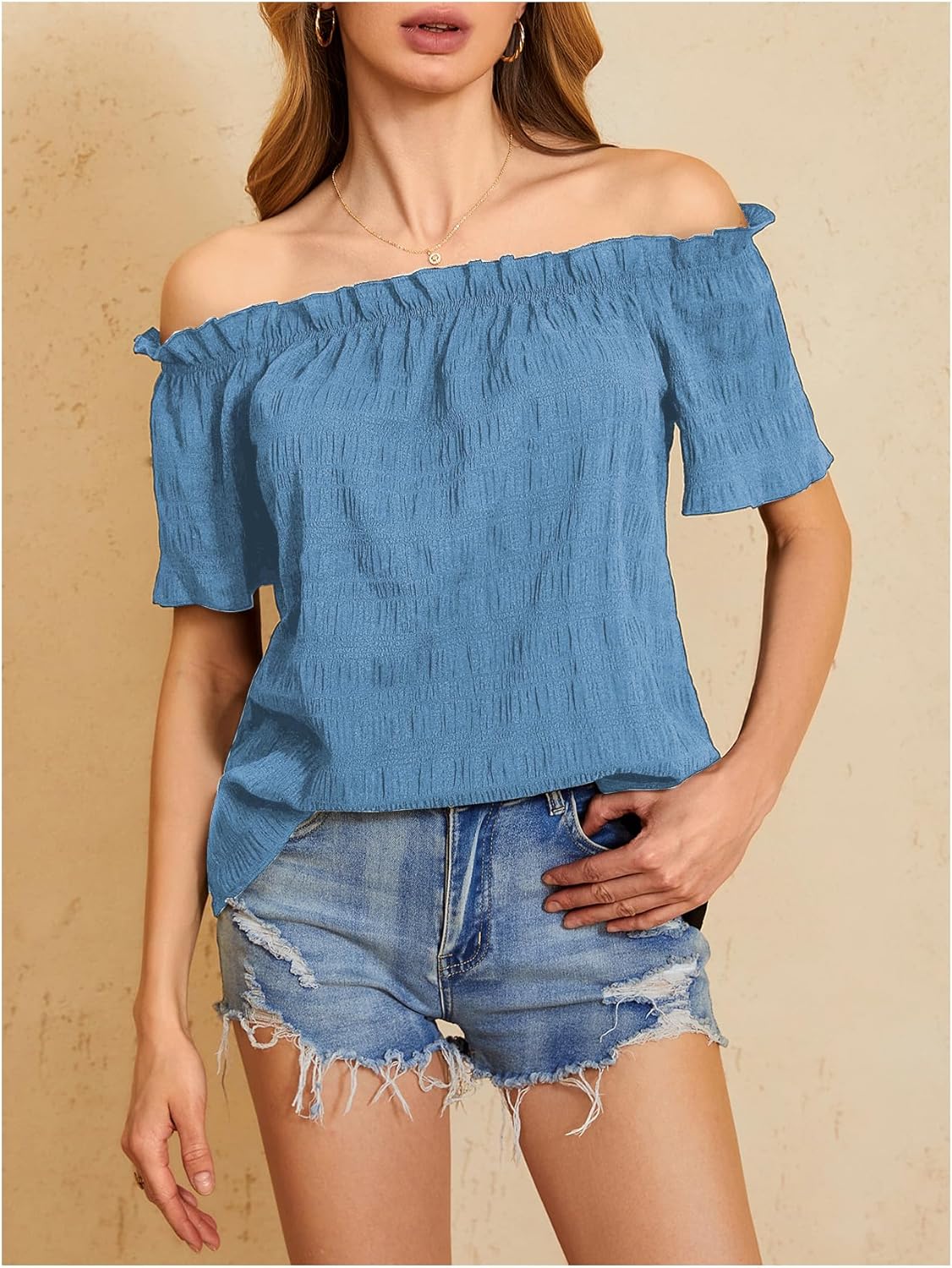 MakeMeChic Women's Summer Off Shoulder Tops Short Sleeve T Shirts Dressy Casual Blouses - Image 3
