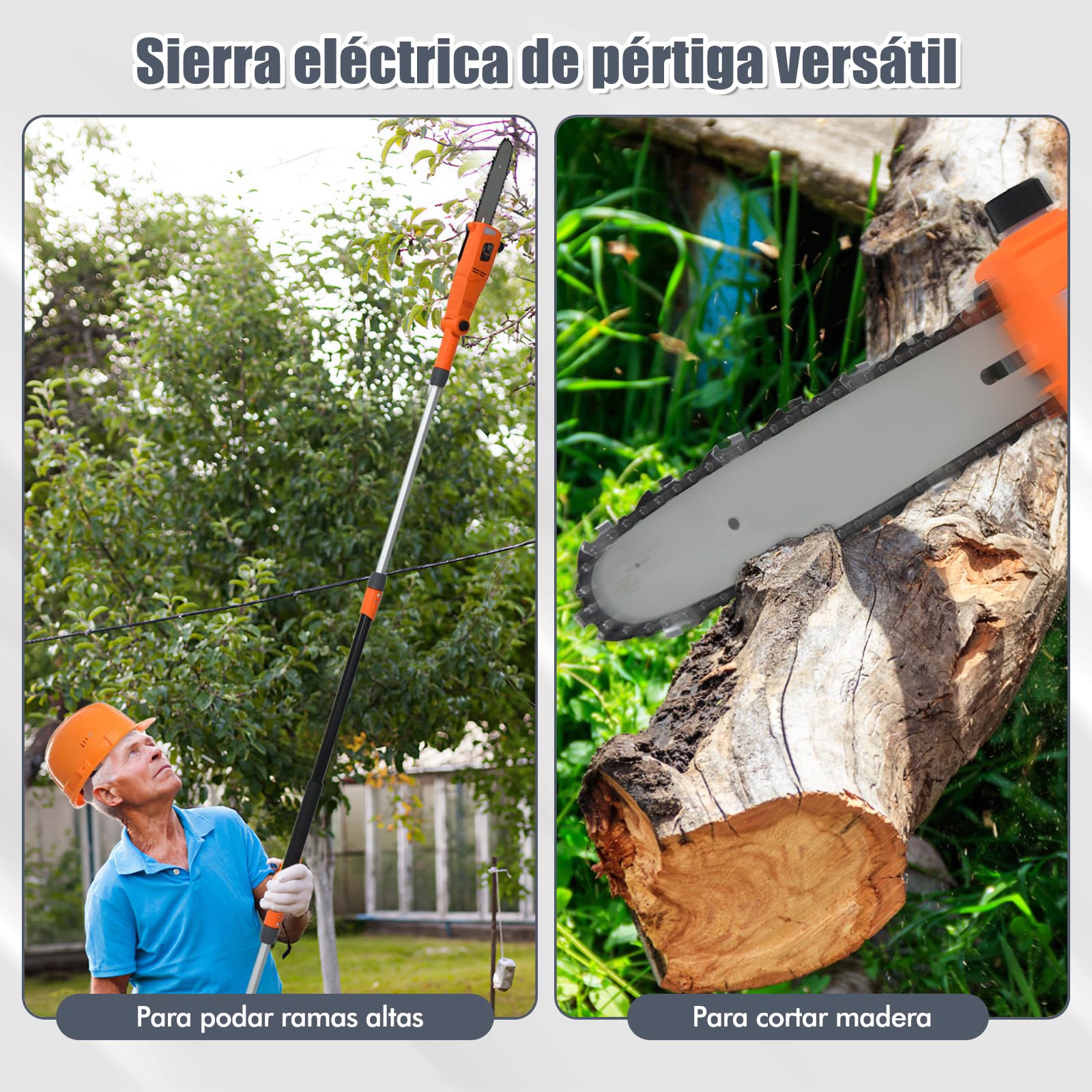 COSTWAY Sierra Eléctrica 750 W con Mástil de Aluminio Retráctil, Motosierra Multi Angulo, Montaje sin Herramientas, Velocidad la Cadena: 11 m/s, Motosierra Telescópica para Patio y Jardín