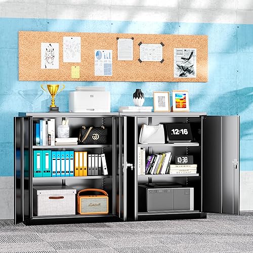 Miniatura 2 de Pataku Gabinete de almacenamiento de metal con puertas y estantes de ajuste, armarios de garaje de 36 pulgadas con cerradura para el hogar, oficina,