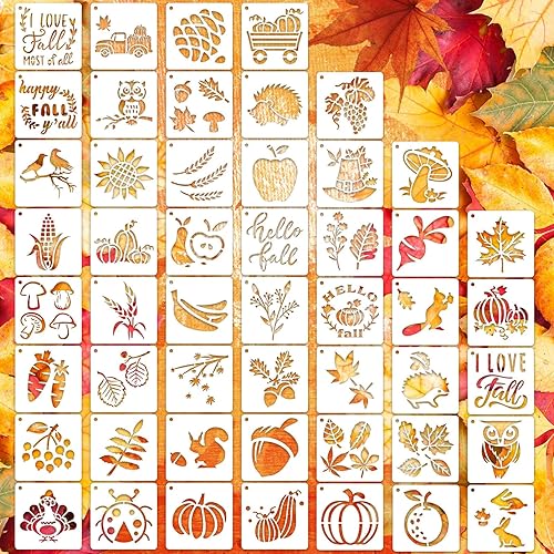 50 plantillas de pintura de otoño, plantillas reutilizables de otoño para pintar sobre rocas de madera, tela, tela, vidrio, cerámica, 4 x 4 pulgadas