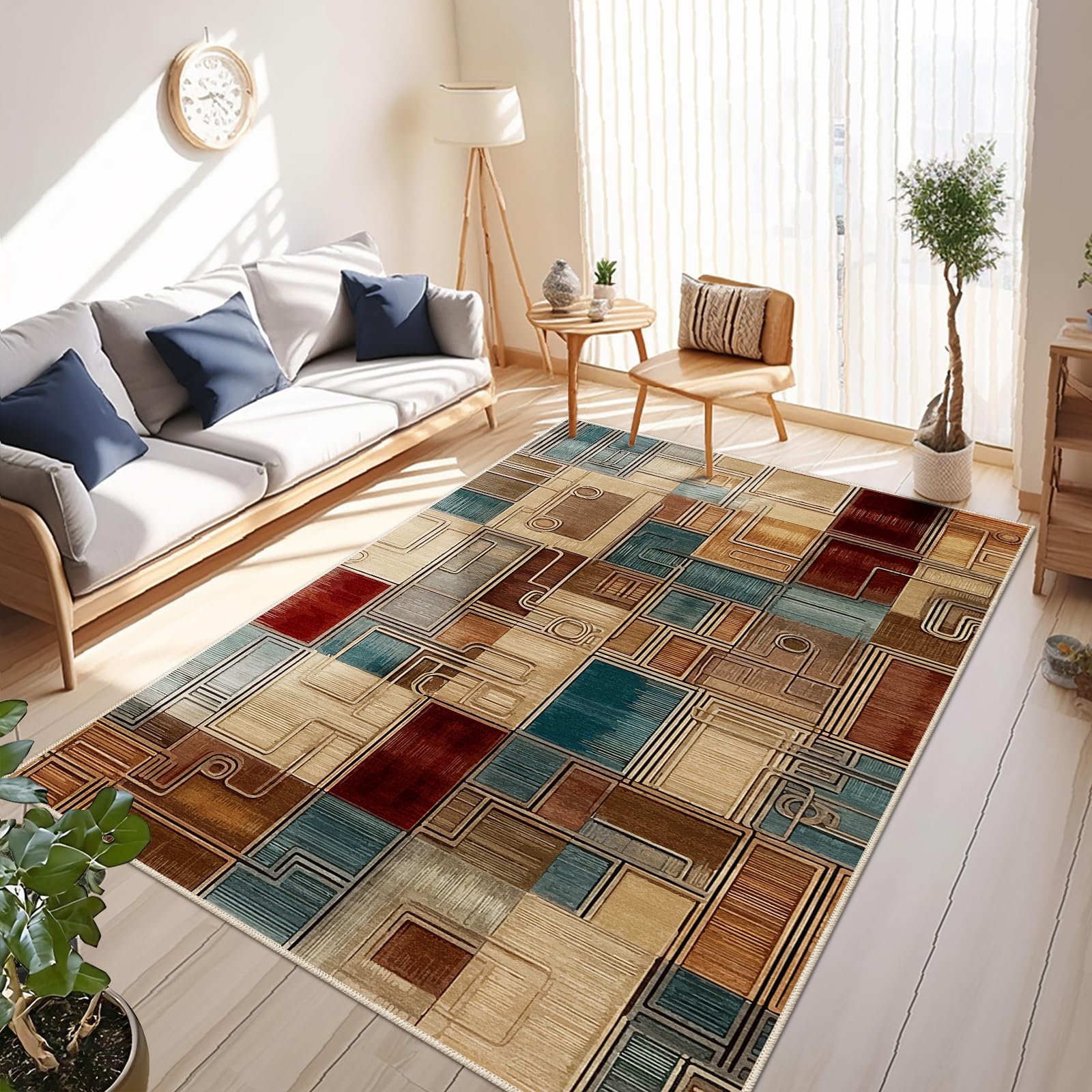 phonzenuo Area Rugs 160x230cm for Living Room Teal-Brown
