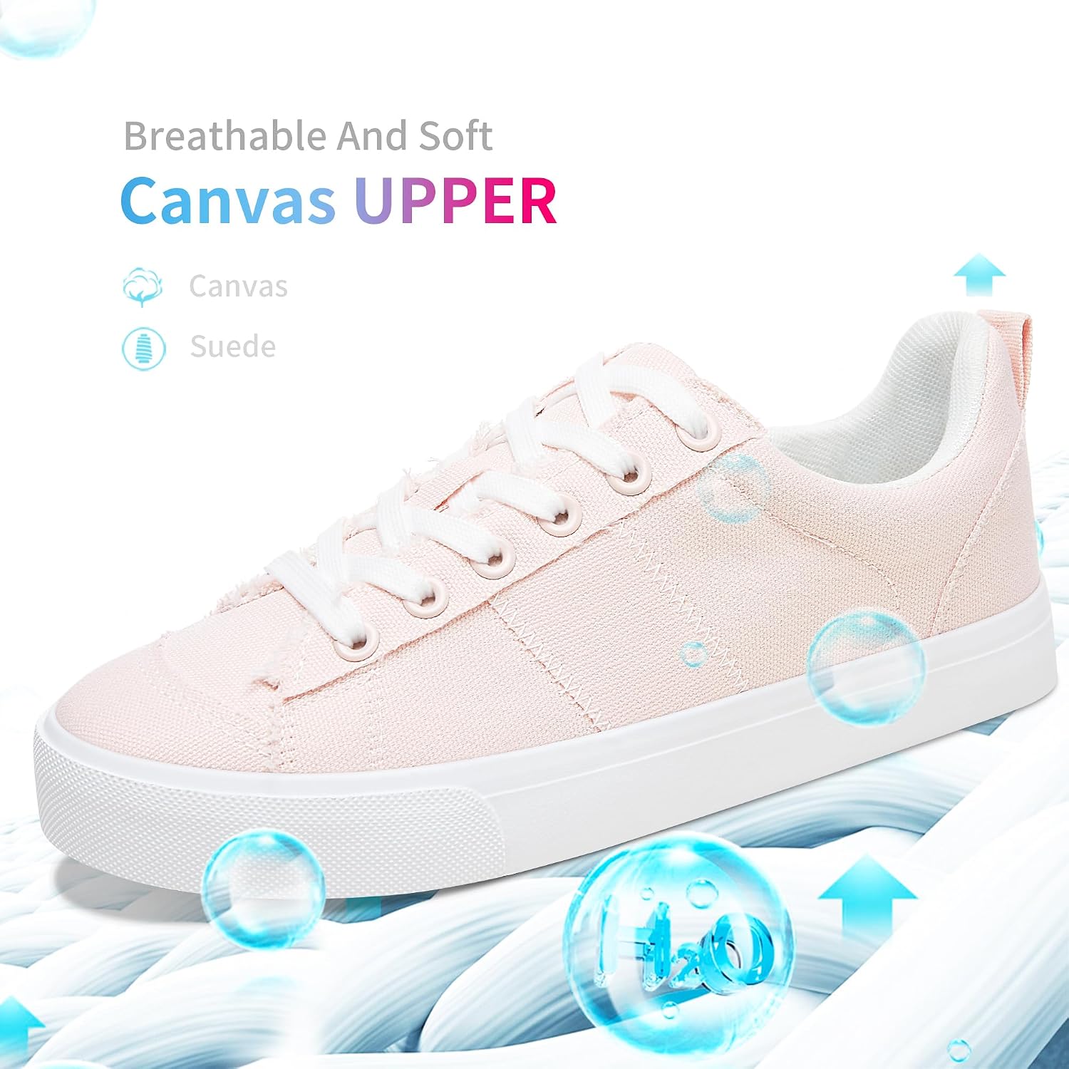 Obtaom Women's Canvas Sneakers Cute Lace up Fashion Sneaker Comfortable Skate Shoe for Lady Casual Tennis Flats image 3