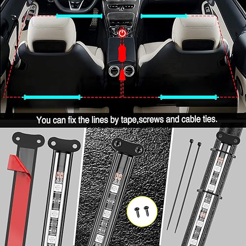 Vista 30 de Nilight 48 luces LED DC 5V Multicolor Music Car Strip Light Under Dash Kit de iluminación con función activa de sonido y control remoto inalámbrico
