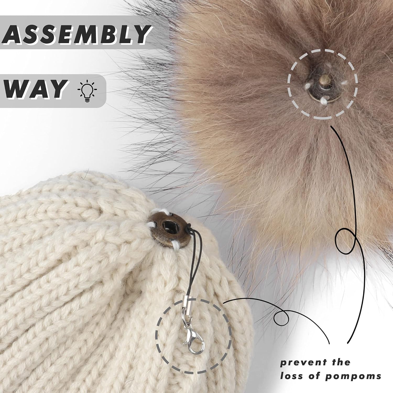 Pilipala Womens Knit Beanies Hats with Fur Pom Bobble Hat Skull Cap Cable Beanie for Women - Image 4