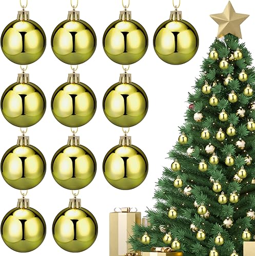 Juego de 12 bolas de Navidad doradas de 2.4 pulgadas, adornos para árbol de Navidad, colgantes de árbol de Navidad, bolas brillantes, juego de bolas