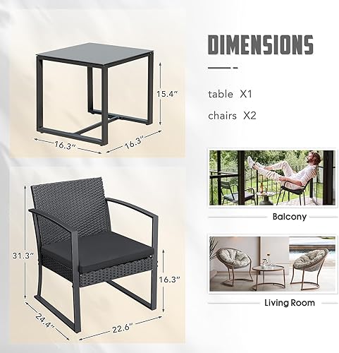 Vista 9 de Greesum Juego de muebles de exterior de 3 piezas para patio, bistró, mecedoras con mesa de centro de cristal para piscina, playa, patio, balcón