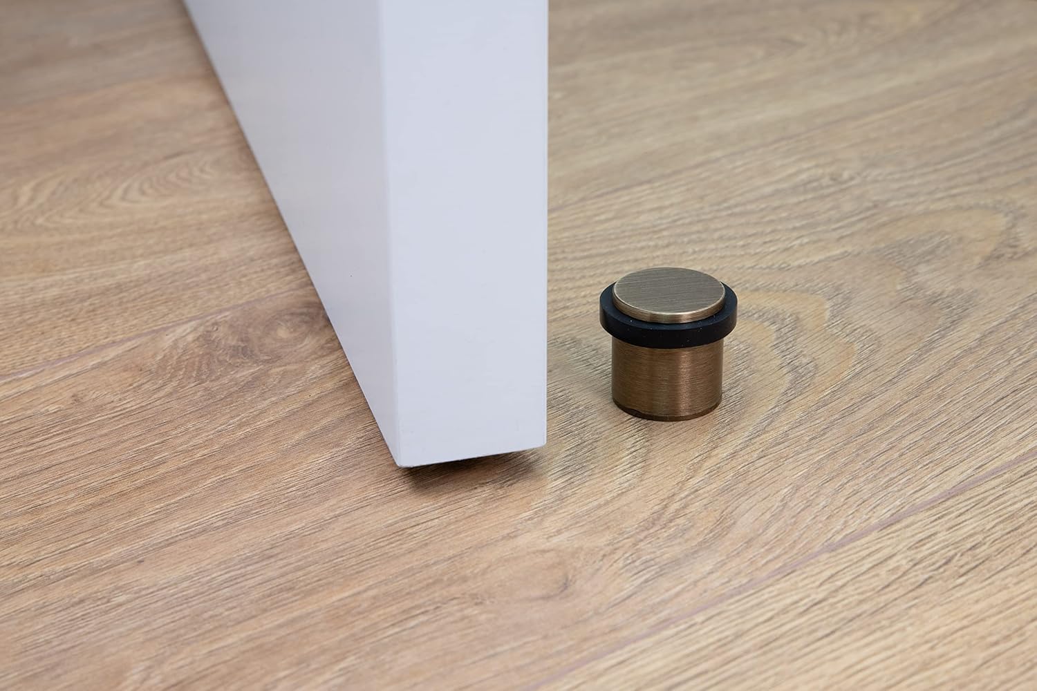 EVI Herrajes | Door Stop | Ø28x30mm | Brass Leather Finish | Black Rubber | Includes Screw + Mounting Plug | Mod. I-202-CU
