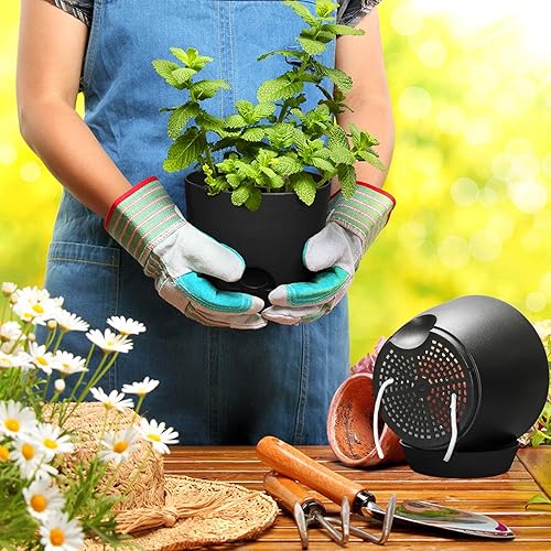 Miniatura 6 de Macetas de 8 pulgadas para interiores, paquete de 2 macetas grandes de riego automático, macetas de plástico con soportes de drenaje y platillos