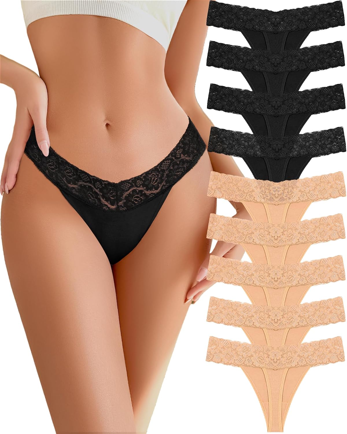 READY TO LOVE Cotton Underwear Women 9 Pack Soft Lace Thongs Sexy Lingerie