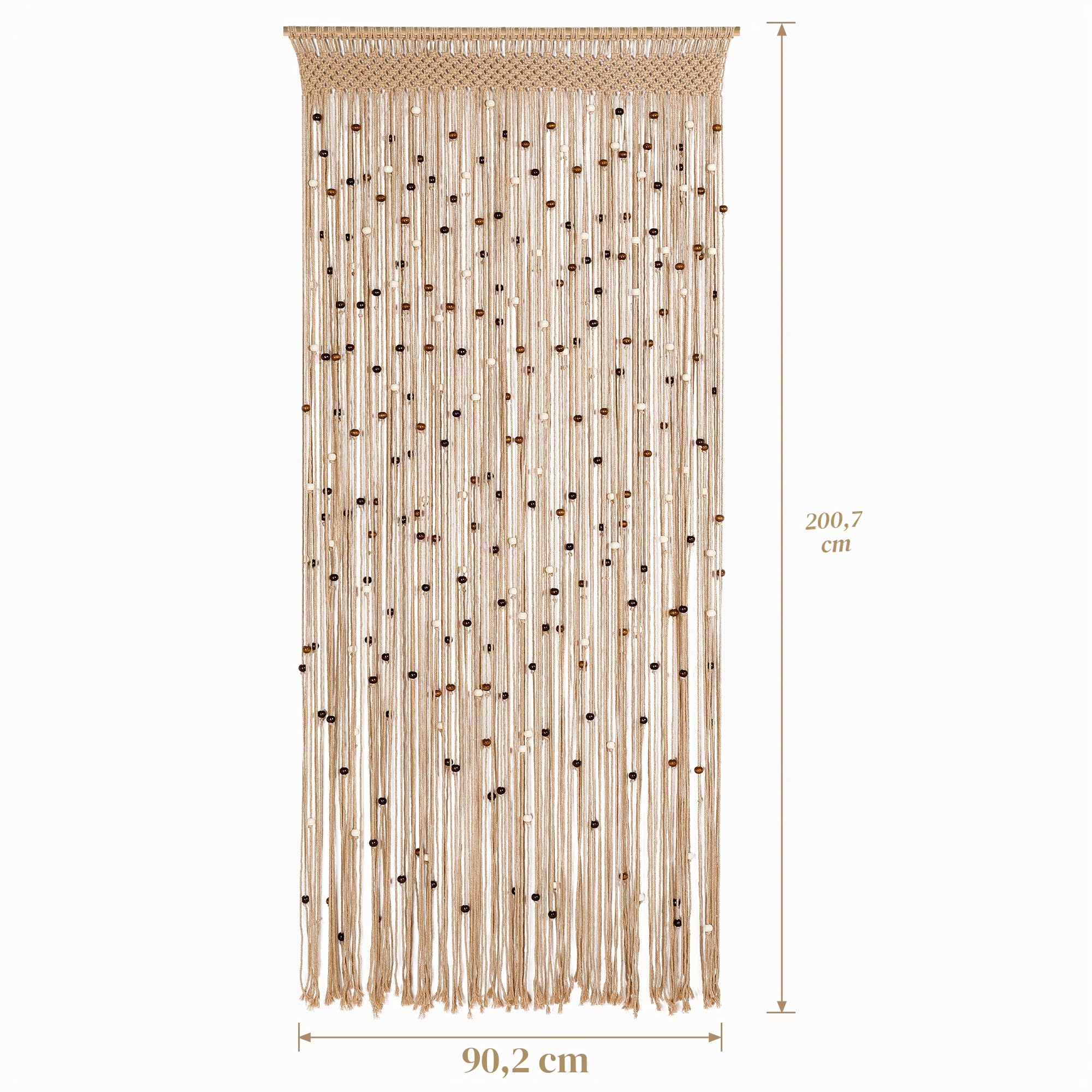 BECHAEO Rideau de perles en macramé fait à la main en coton pour porte, fenêtre, perles en bois et pompons à suspendre, séparateur de pièce, couloir, placard, chambre à coucher, décoration d'intimité,
