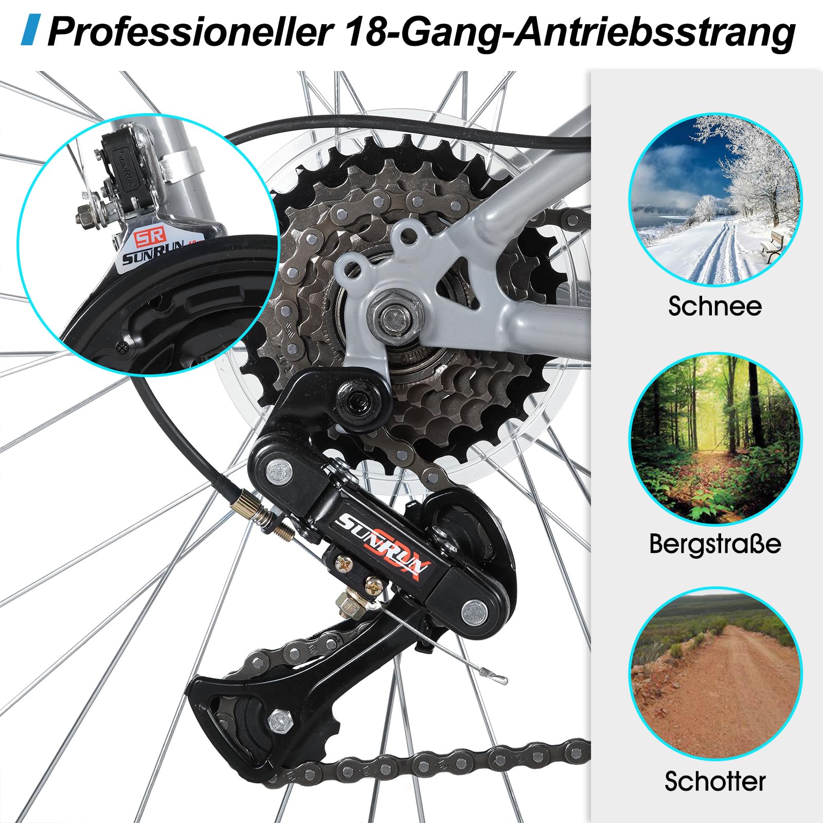 HILAND 26 27,5 29 Zoll Mountainbike, V-Bremsen, Herren und Damen Fahrrad mit 18-Gang, Mountainbike für Erwachsene, MTB für Männer Frauen, Schwarz/Blau/Grau