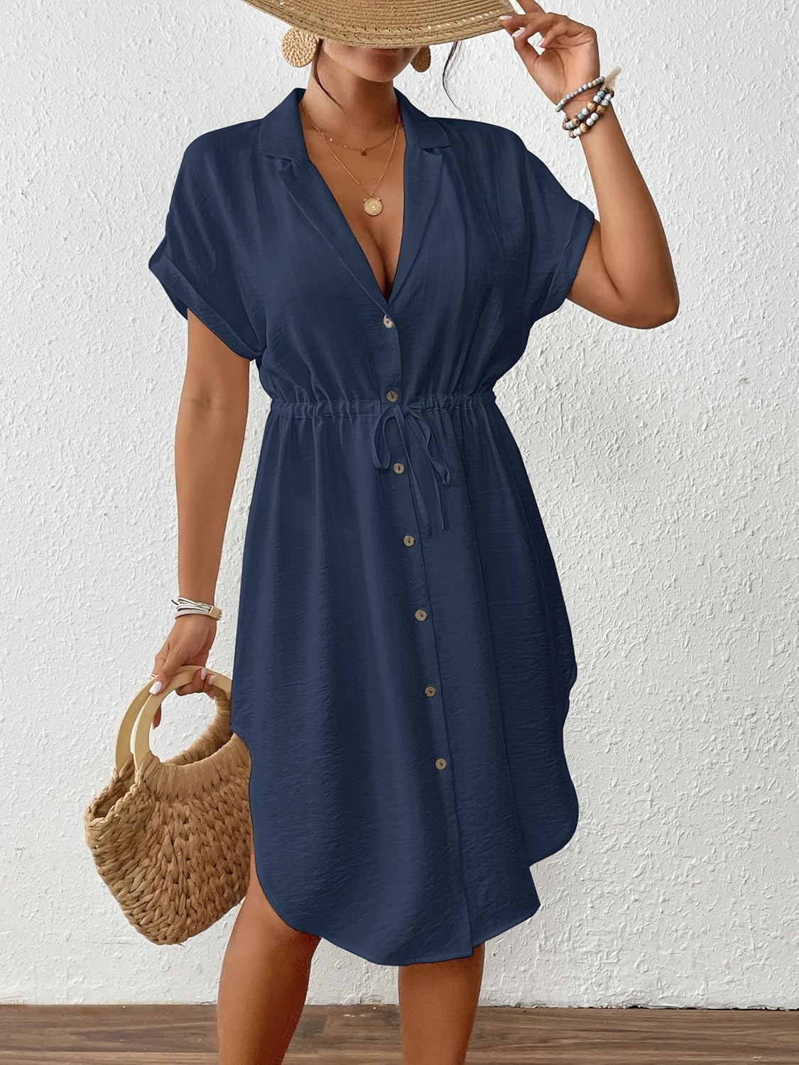 Bsubseach Women 2026 Swimsuit Coverup Button Bathing Suit Cover Ups Short Sleeve Shirt Cover Up Dress Beach Dress - Image 4