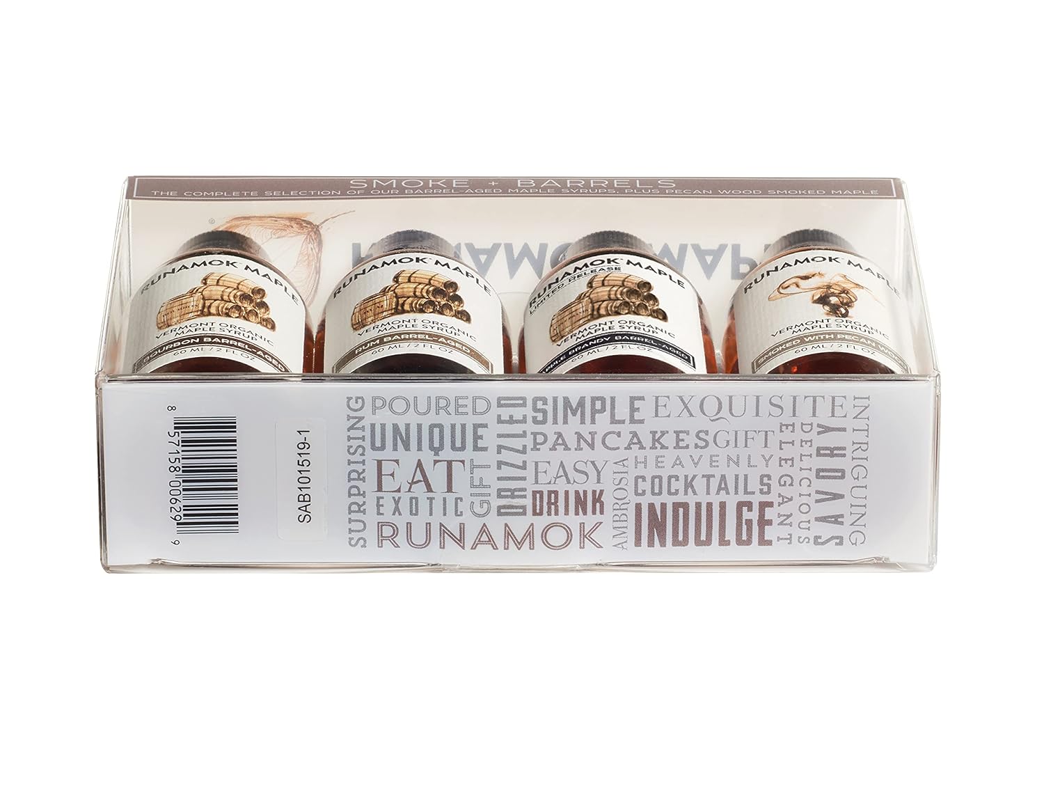 Runamok Organic Maple Syrup Sampler | Smoke + Barrels Vermont Maple Syrup Pairing Collection | 2 oz (4 count) | 60mL | Unique Smoked and Barrel Aged Maple Syrup I Real Maple Syrup