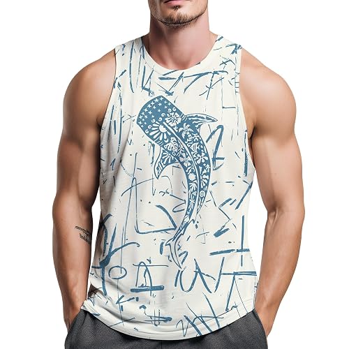 Men’s Beach Tank Tops Marine Animals Graphic Design, Casual Summer